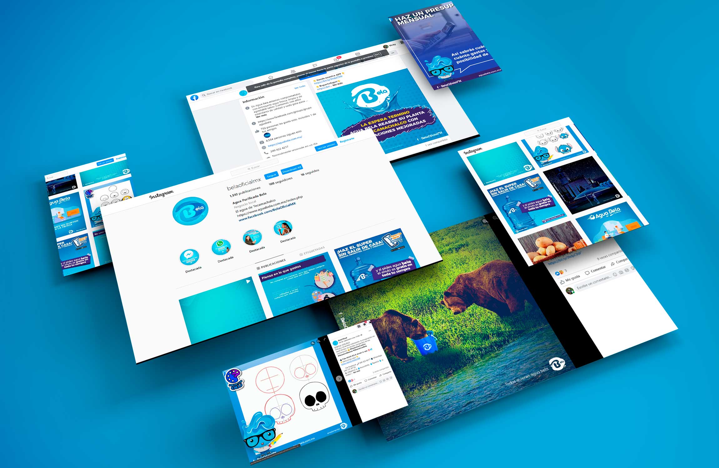 Diseño gráfico Social Media Redes Sociales agua purificada embotellada Bela