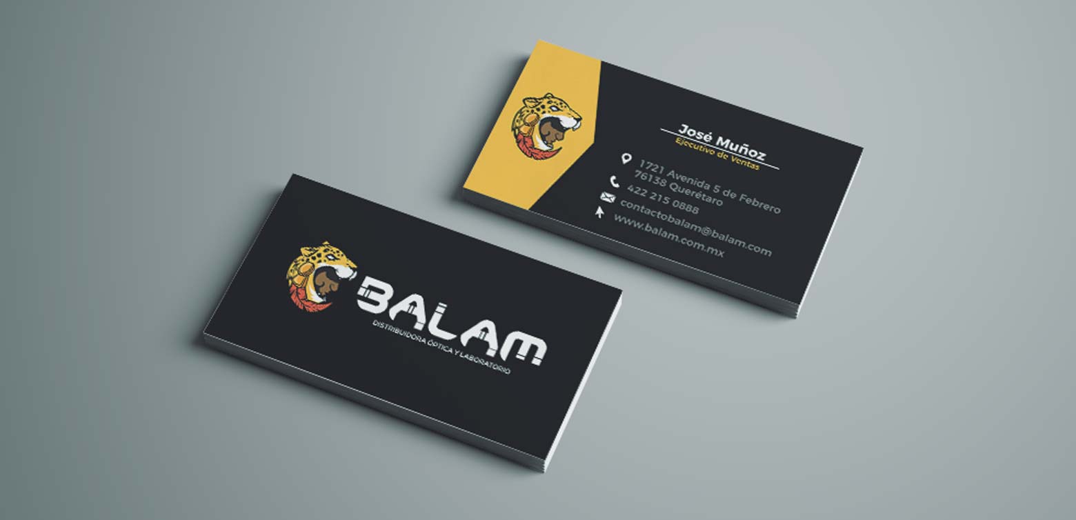 Diseno gráfico tarjetas corporativas identidad corporativa óptica laboratorio Balam