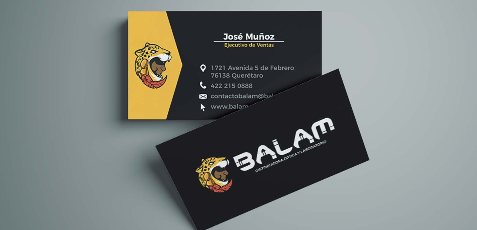 Diseno gráfico tarjetas corporativas identidad corporativa óptica laboratorio Balam